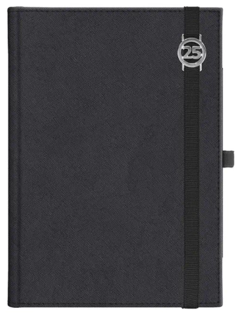 Kalendarz 2025 A5 dzienny Cross z gumką z azurową datówka Czarny - Wydawnictwo Wokół nas