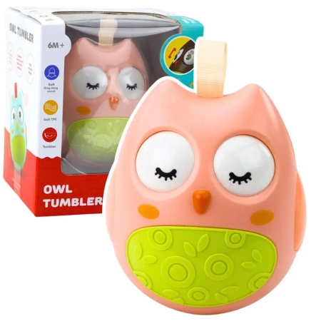 Sowa wańka-wstańka dla niemowląt różowa - Leantoys