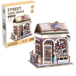 Uliczny zakątek drewniane puzzle 3D księgarnia - Askato