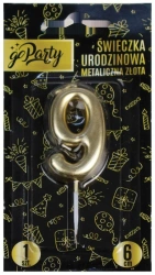 Świeczka urodzinowa 9 Metaliczna złota - GoParty