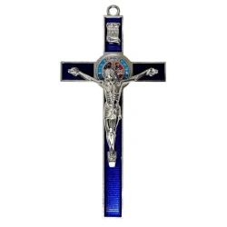 Krzyż granatowy metalowy Benedykta 30cm - Art Sacrum