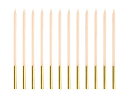Świeczki urodzinowe gładkie beżowe 14cm 12szt - PartyDeco