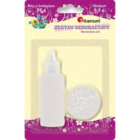 Zestaw klej z brokatem + brokat w słoiczku biały - Titanum