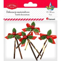 Kokarda czerwona z napisem Merry Christmas 4szt - Titanum