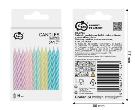 Świeczki urodzinowe makaronikowe 6cm 24szt - Godan