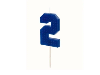 Świeczka urodzinowa 2 niebieska 6cm - PartyDeco