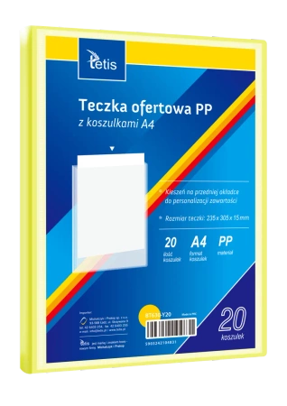 Teczka ofertowa A4 PP + 20 koszulek żółta - Tetis