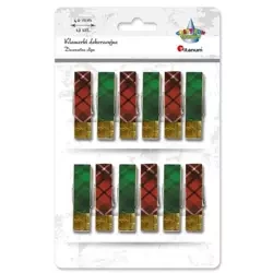 Klamerki drewniane z naklejką w kratę mix 12szt - Titanum