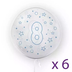 Balony z cyfrą "8" (6 sztuk), gwiazdki niebieskie
