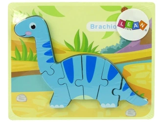 Drewniane puzzle Dinozaur Brachiosaur niebieski - Leantoys