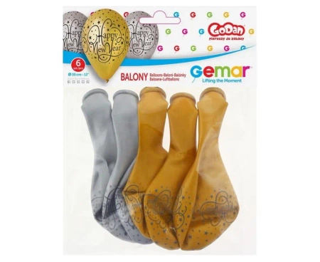 Balony sylwestrowe Gemar Happy New Year srebrno-złote 6 sztuk