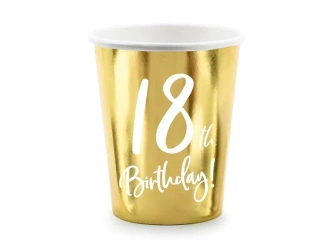Kubeczki 18th Birthday złote 220ml 6szt - PartyDeco
