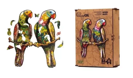 Puzzle drewniane eko 82 Papużki faliste A4 - PuzzleOK