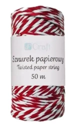 Sznurek papierowy skręcany czerwono-biały 50m - Dalprint dpCraft