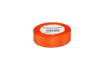 Wstążka satynowa w kropki pomarańczowa 25mmx22m - Brewis
