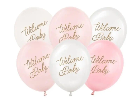 Balony Welcome Baby mix różowy 30cm 6szt - PartyDeco