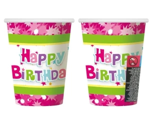 Kubeczki papierowe Happy Birthday róż 270ml 6szt - Godan