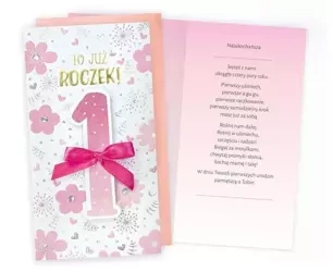 Karnet Urodziny Roczek różowe kwiatki - Kukartka