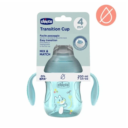 Kubek treningowy z miękkim ustnik 200ml turkus 4m+ - Chicco