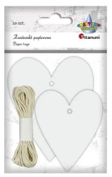 Zawieszki papierowe serca białe mix 20szt - Titanum