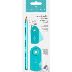 Zestaw Jumbo Sparkle olowek+ temper+gumka turkus - Faber Castell