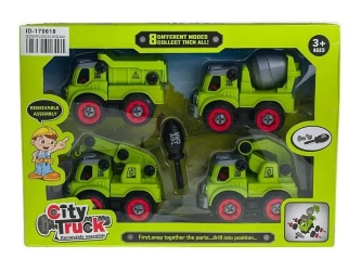 Zestaw 4 pojazdów budowlanych do skręcania - ADAR