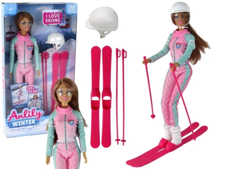 Lalka Anlily narciarka zestaw narciarski narty - Leantoys