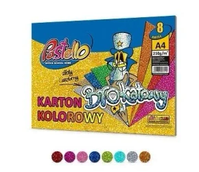 Karton brokat A4 210g 8 kartek mix - Alfa Pastello