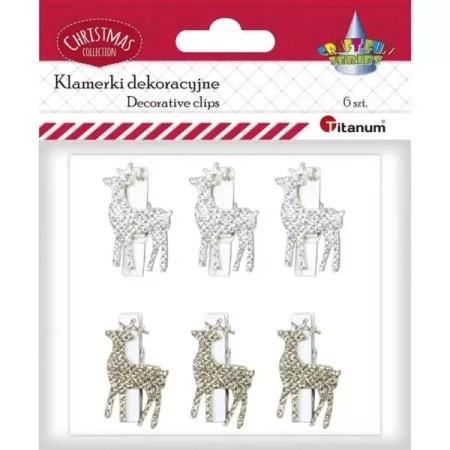 Klamerki drewniane Renifer 6szt - Titanum