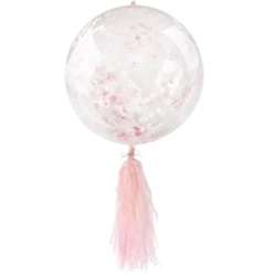 Balon PVC z konfetti i frędzlami różowy - Arpex