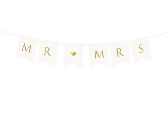 Baner Mr Mrs biały 15x85cm - PartyDeco