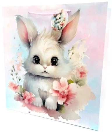 Torebka ozdobna matowa 35x37x12cm Króliczek - Fresh