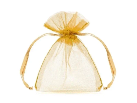Woreczki z organzy złoty 10cm 10szt - PartyDeco