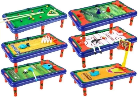Stół do gry 6w1 Piłkarzyki Bilard Hokej Soccer - Leantoys