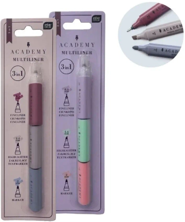 Marker + zakreślacze + cienkopis 3w1 Academy mix - INTERDRUK