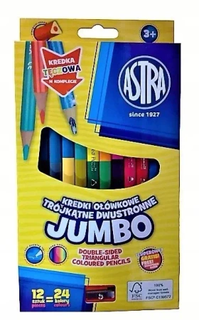 Kredki ołówkowe dwustronne Jumbo Astra 24 kolory z temperówką - ASTRA art-pap