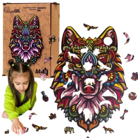 Puzzle drewniane eko 73 Tajemniczy wilk A4 - PuzzleOK