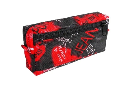 Piórnik z 2 zamkami błyskawicznymi Jeans czerwony - Fandy