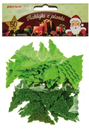 Naklejki z pianki choinki z brokatem 50szt