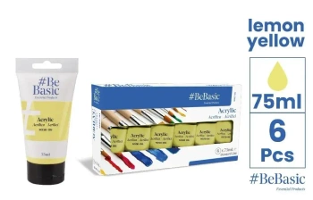 Farba akrylowa - cytrynowy żółty 75ml (6szt) - BeBasic