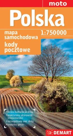 Polska mapa samochodowa Kody pocztowe 1:750 000 plastik - Opracowanie zbiorowe