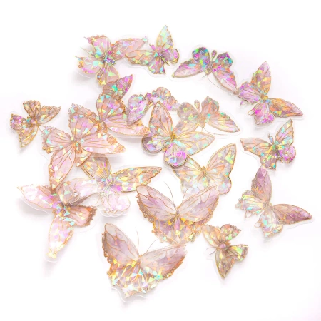 Połyskujące naklejki PET - Motyle crystal pink 20s - Dalprint dpCraft