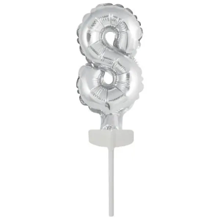 Balon foliowy mini cyfra 8 srebrna 6,5x12cm - Amscan