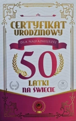 Karnet Certyfikat Urodzinowy 50 urodziny damskie - YEKU