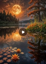 Diamentowa Mozaika Krajobraz pełnia księżyca nad jeziorem z liliami NO-2003124 - Norimpex