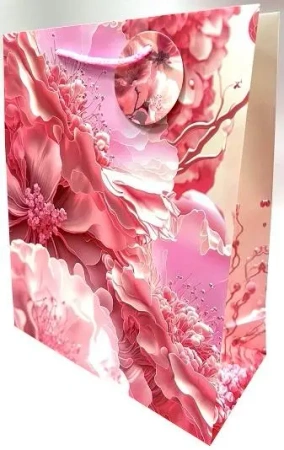Torebka ozdobna matowa 26x32x12cm różowe kwiaty - Fresh