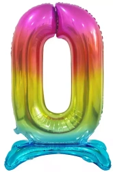 Balon foliowy stojący. Cyfra 0 (74 cm), tęczowa