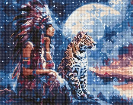 Diamentowa mozaika - Dziewczyna i lampart 40x50cm - Ideyka