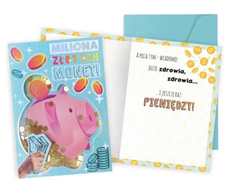 Karnet Konfetti. Życzenia (świnka, monety) KNF-055 - Passion Cards
