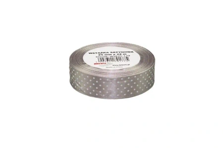 Wstążka satynowa w kropki srebrna 25mmx22m - Brewis